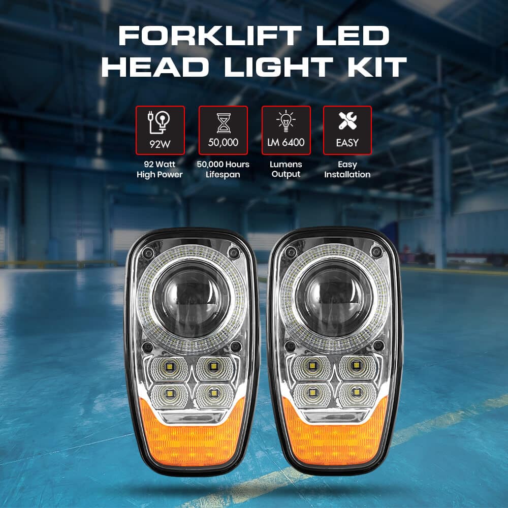 Abrams LED Head Light Kit for ForkLift [92W] [6,400 Lumen] Replace OEM Integrated Light