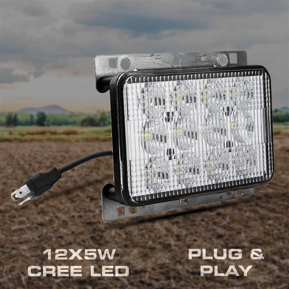 Abrams 4" x 6" LED Tractor Head Light [Rectangular 60W] [4200 Lumen] OEM Replacement w/Mounting Plate