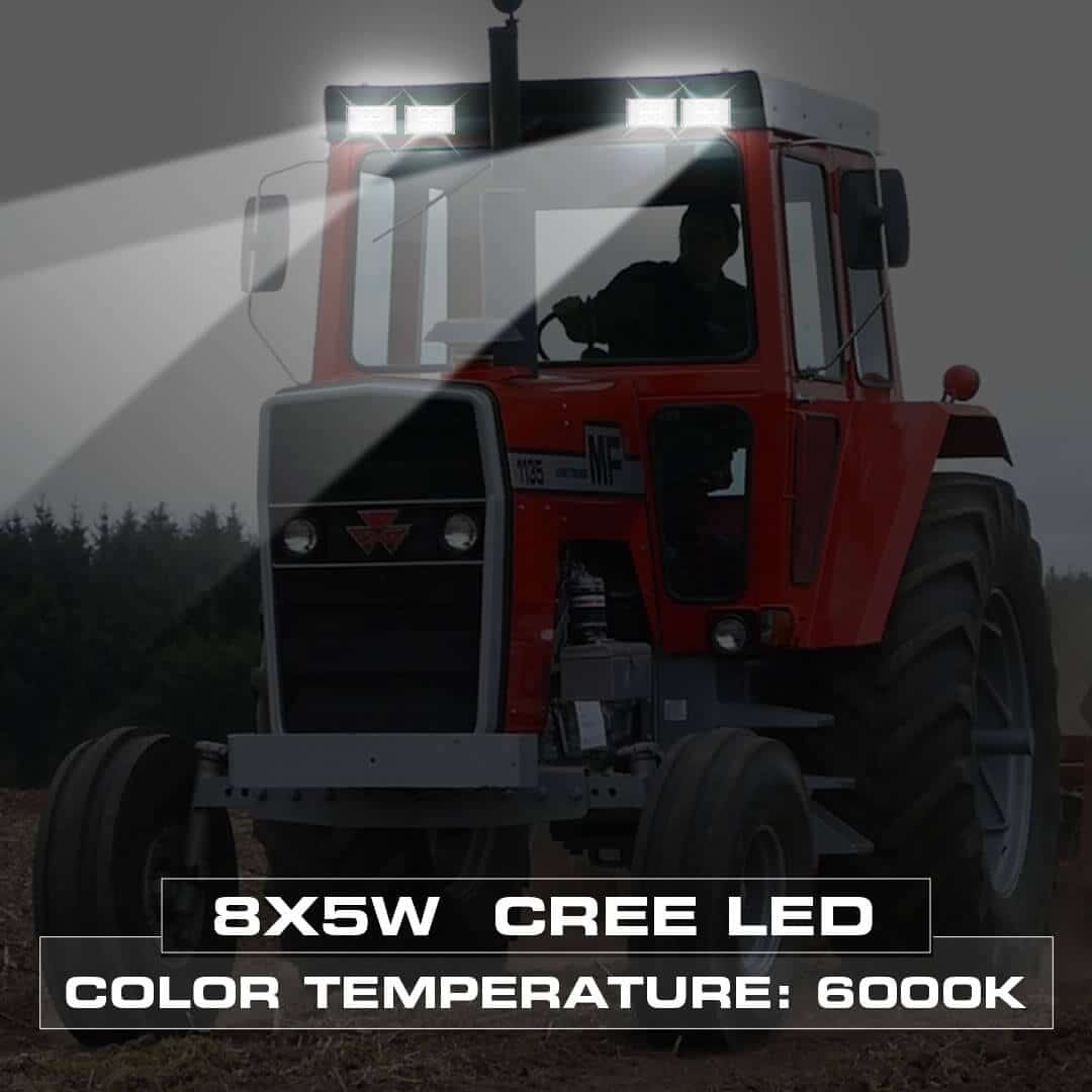 Abrams 4" x 6" Tractor LED Upper Cab Lights [Rectangular 40W] [3200 Lumen] OEM Replacement